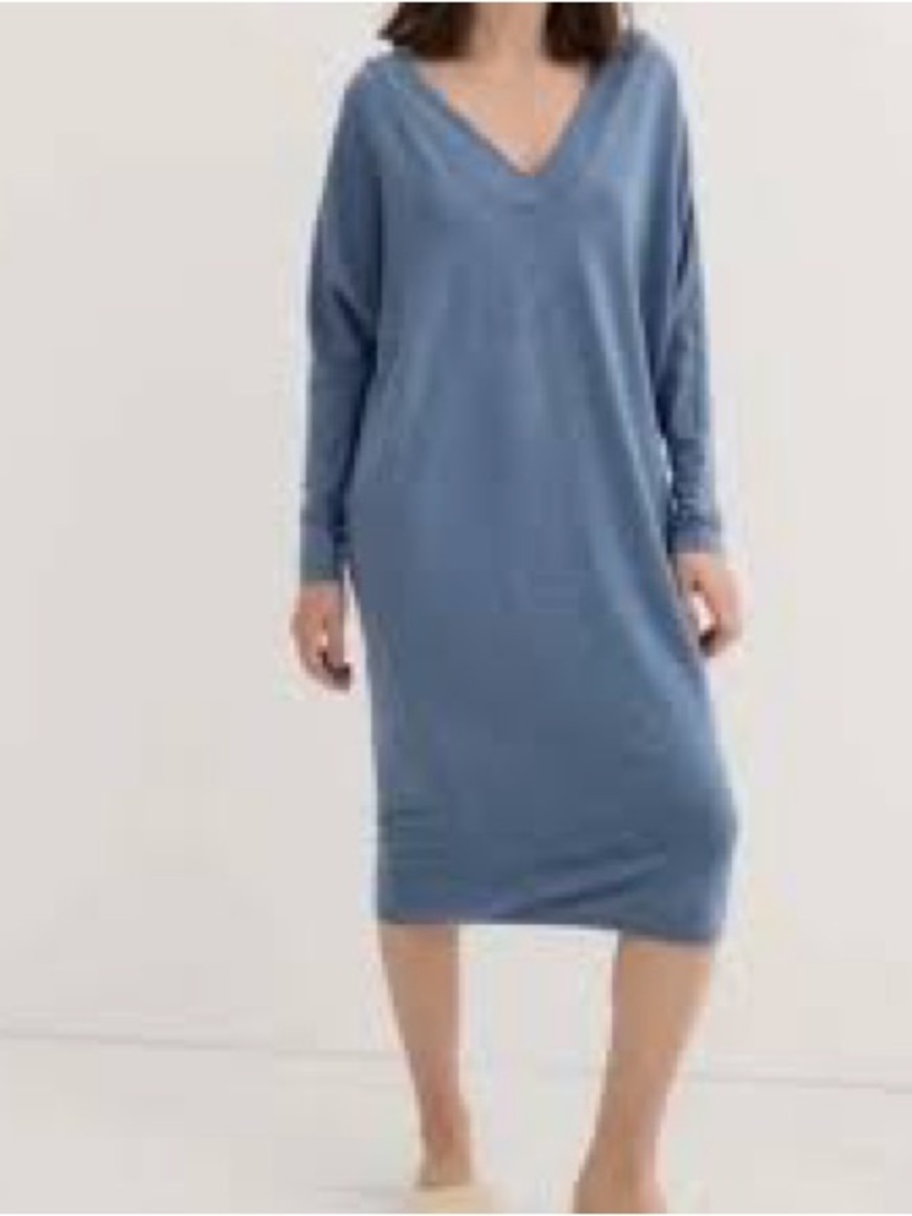 HATCH The Visitor Dress Blue Tencel Maternity Midi V-neck Dress Size P